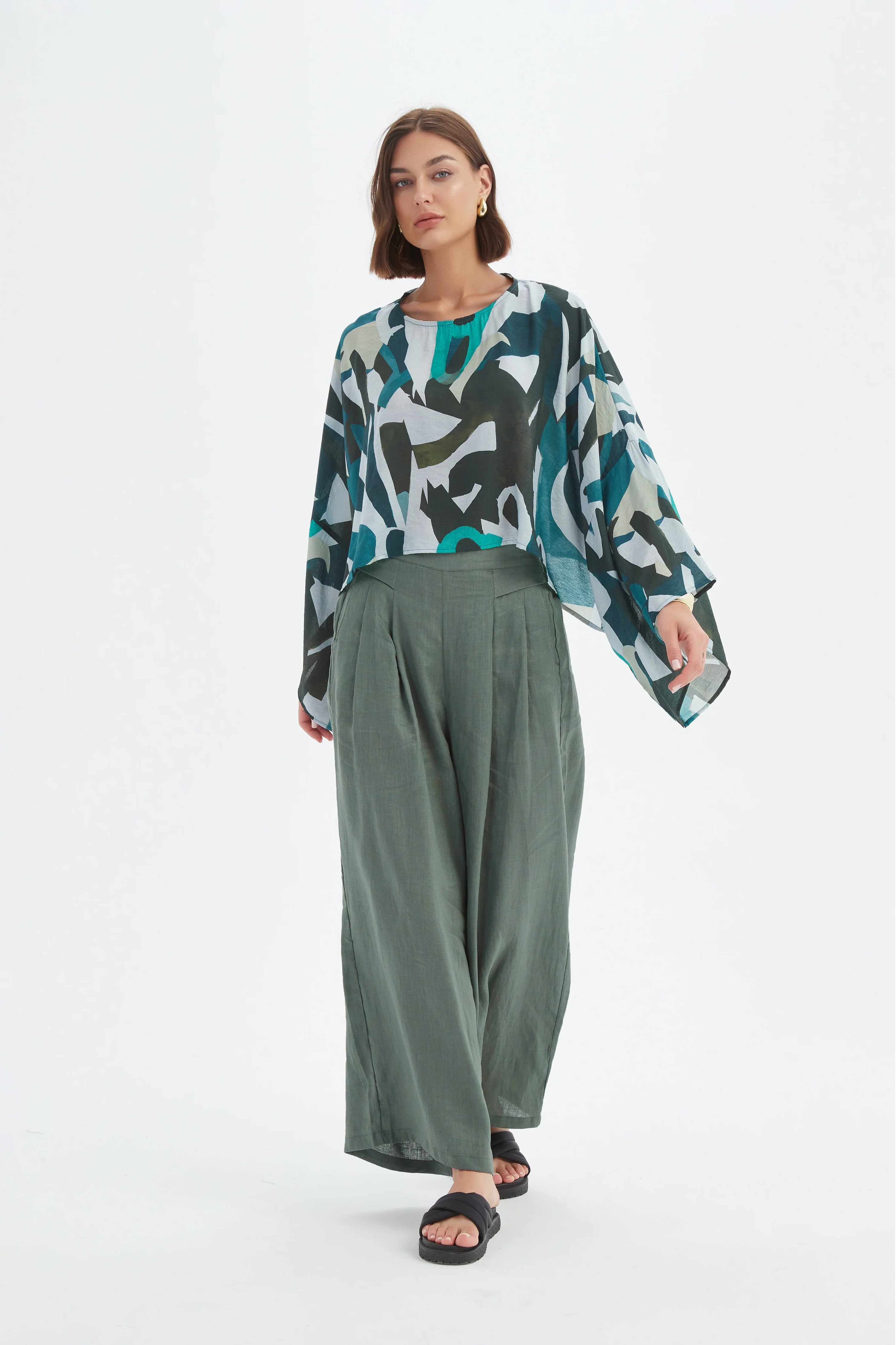 Print Oversize Layer Top - Petrol Abstract