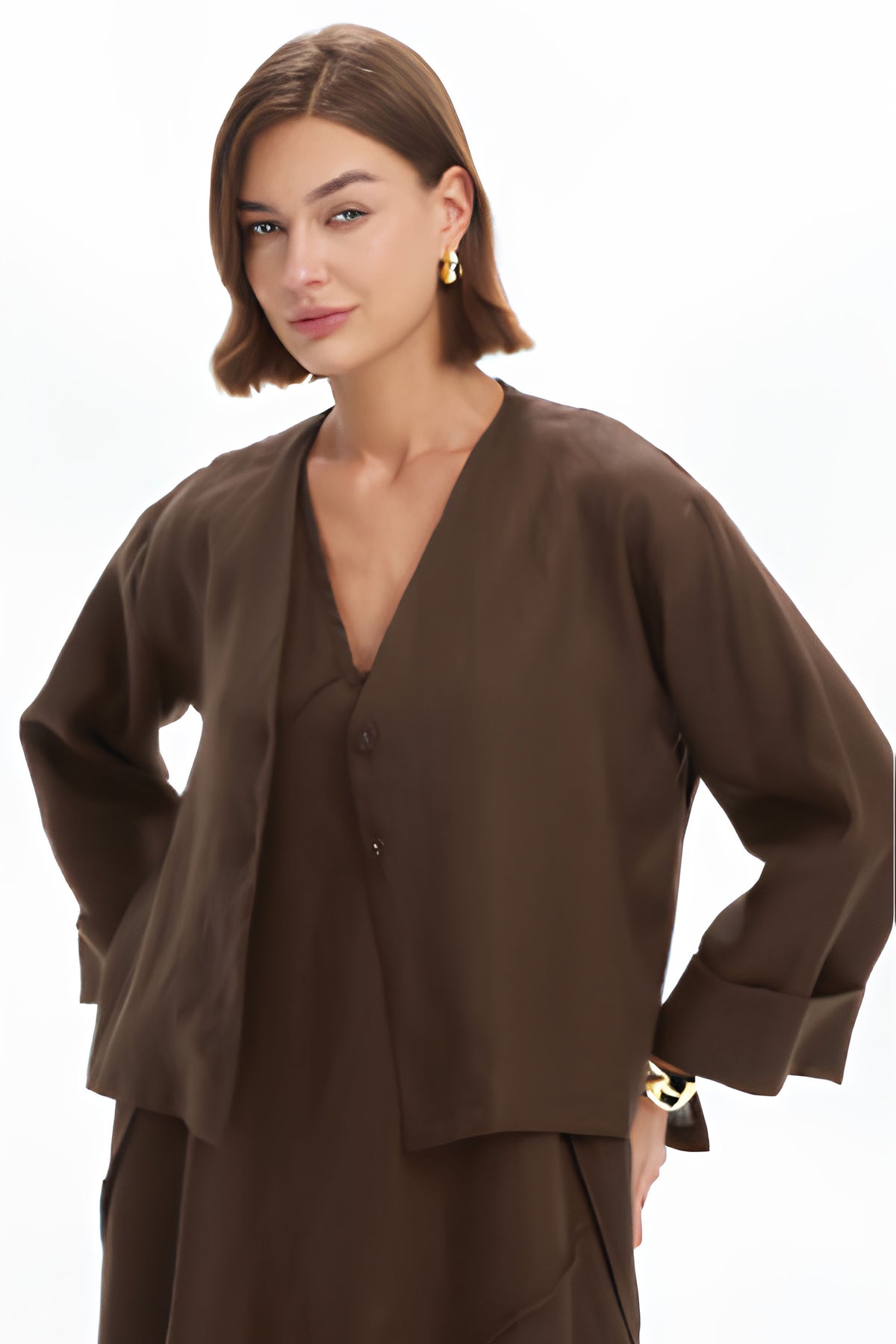 Relaxed Linen Cardi - Chocolate