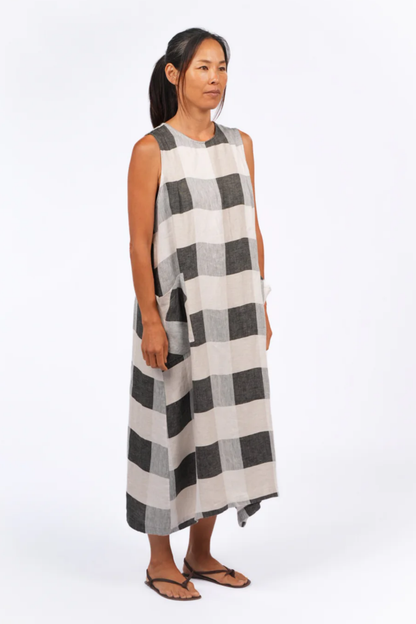 Remy Linen Dress - Black Check
