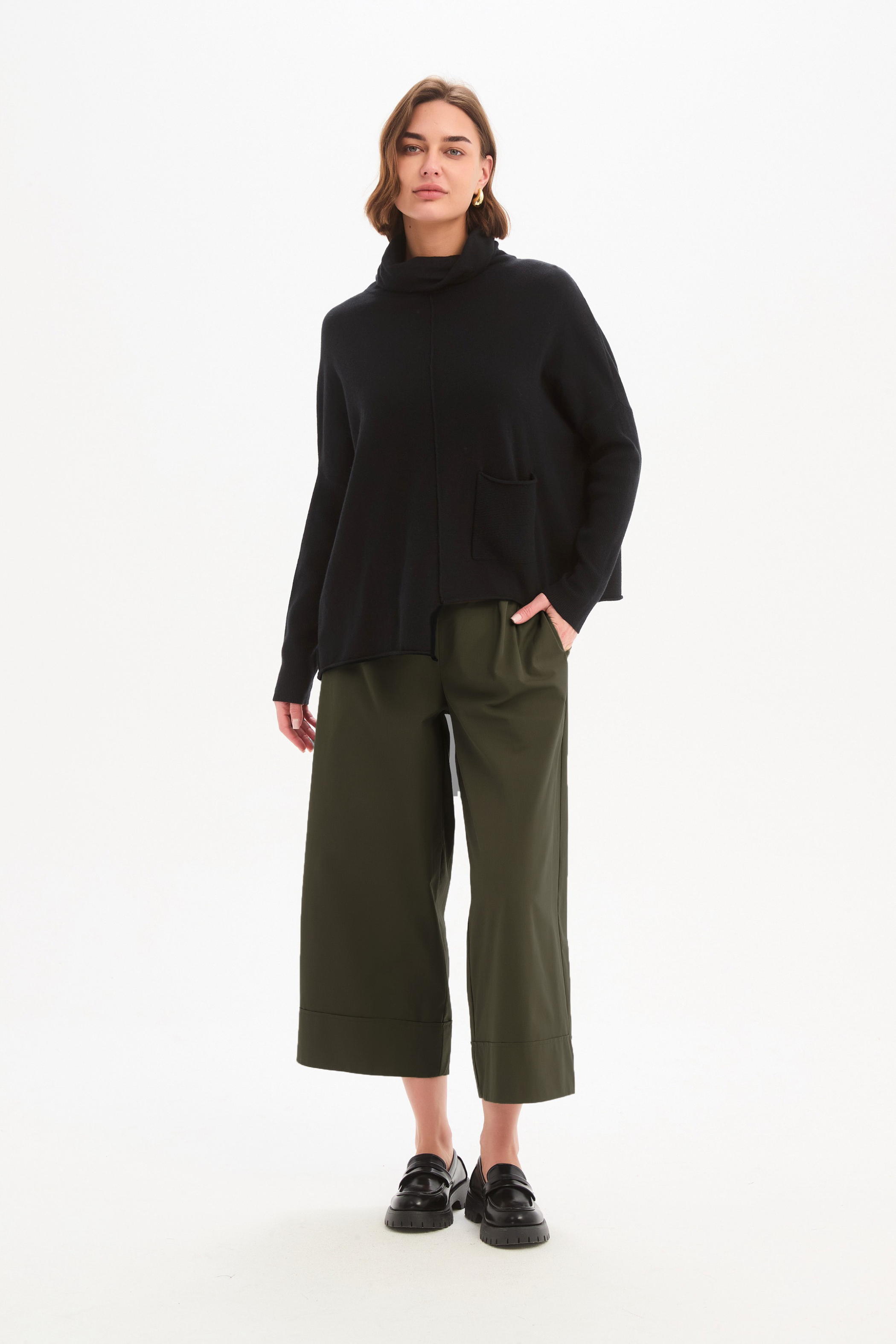 Roll Hem Pocket Knit - Black