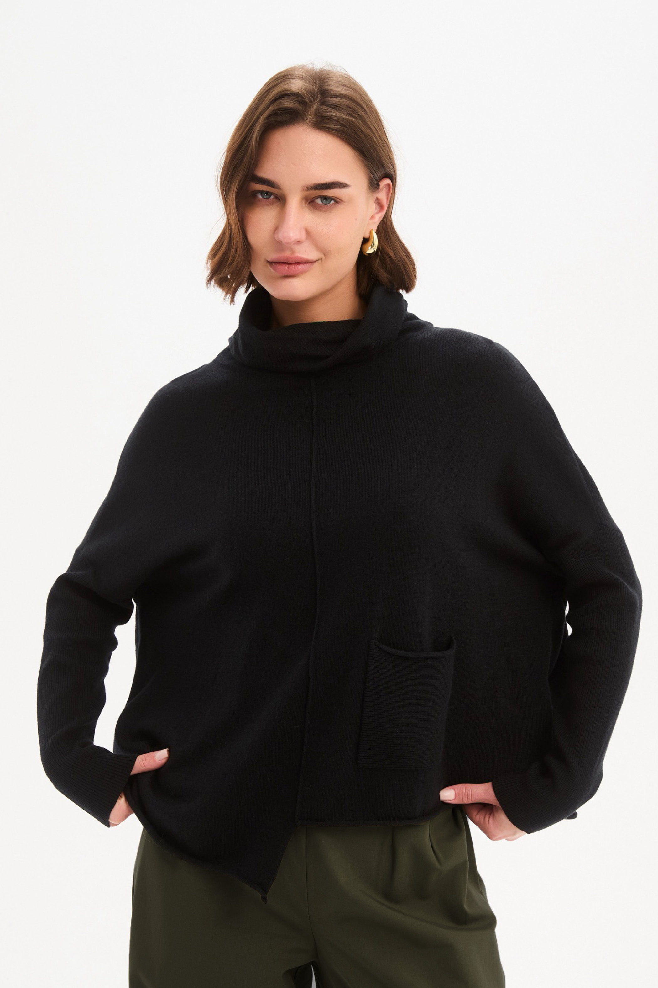 Roll Hem Pocket Knit - Black