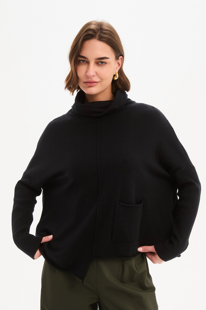 Roll Hem Pocket Knit - Black