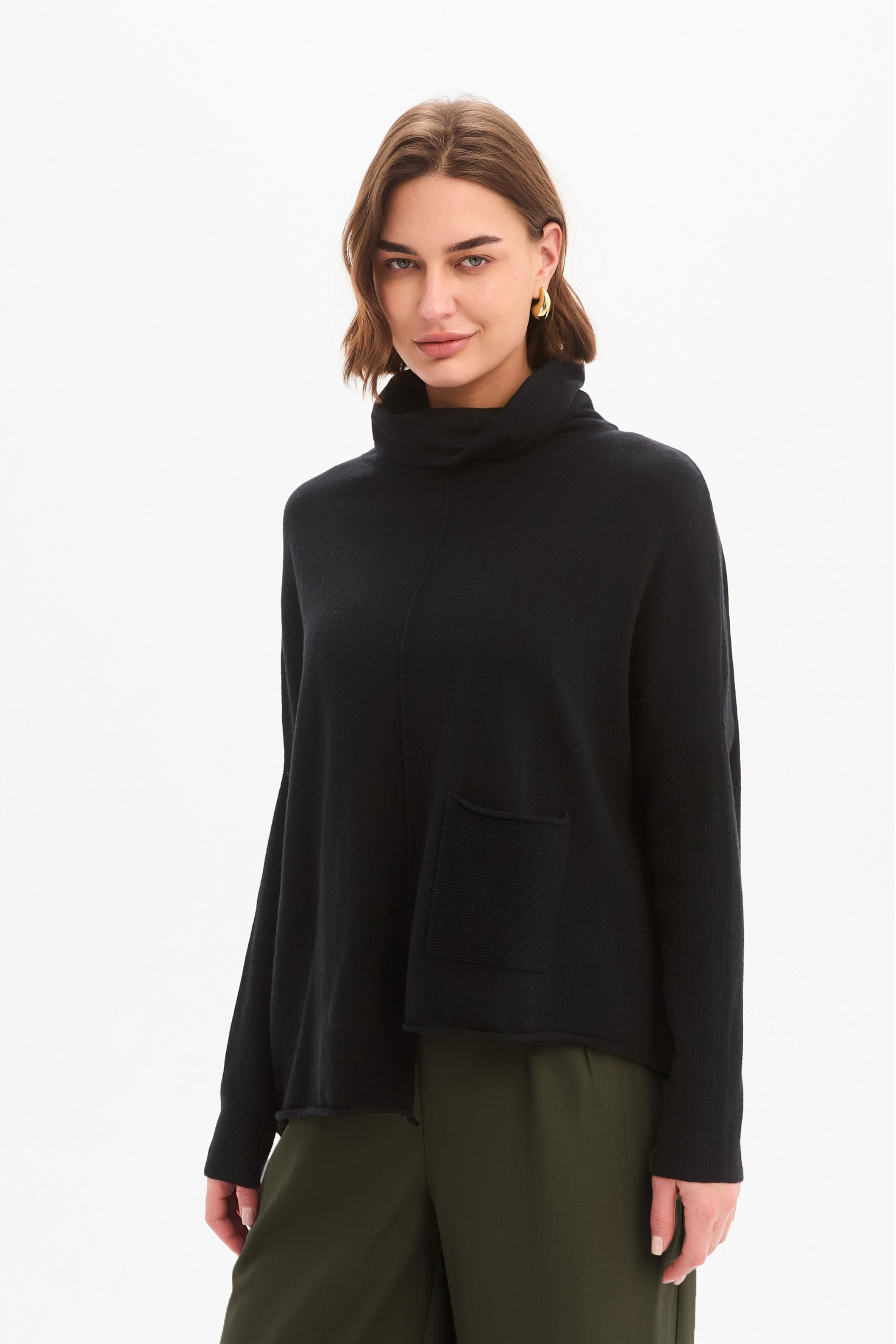 Roll Hem Pocket Knit - Black