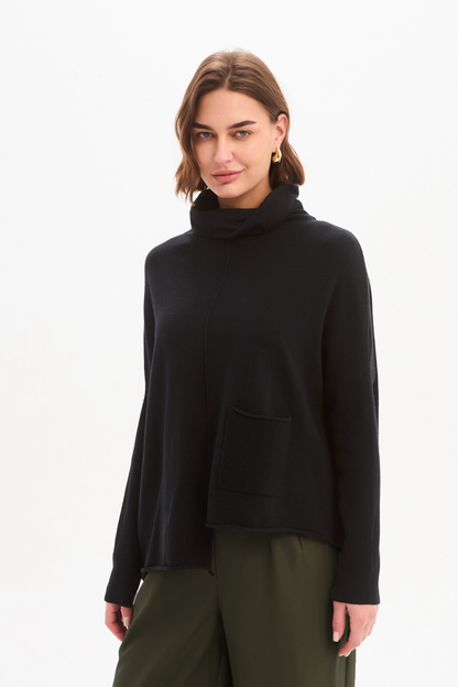 Roll Hem Pocket Knit - Black