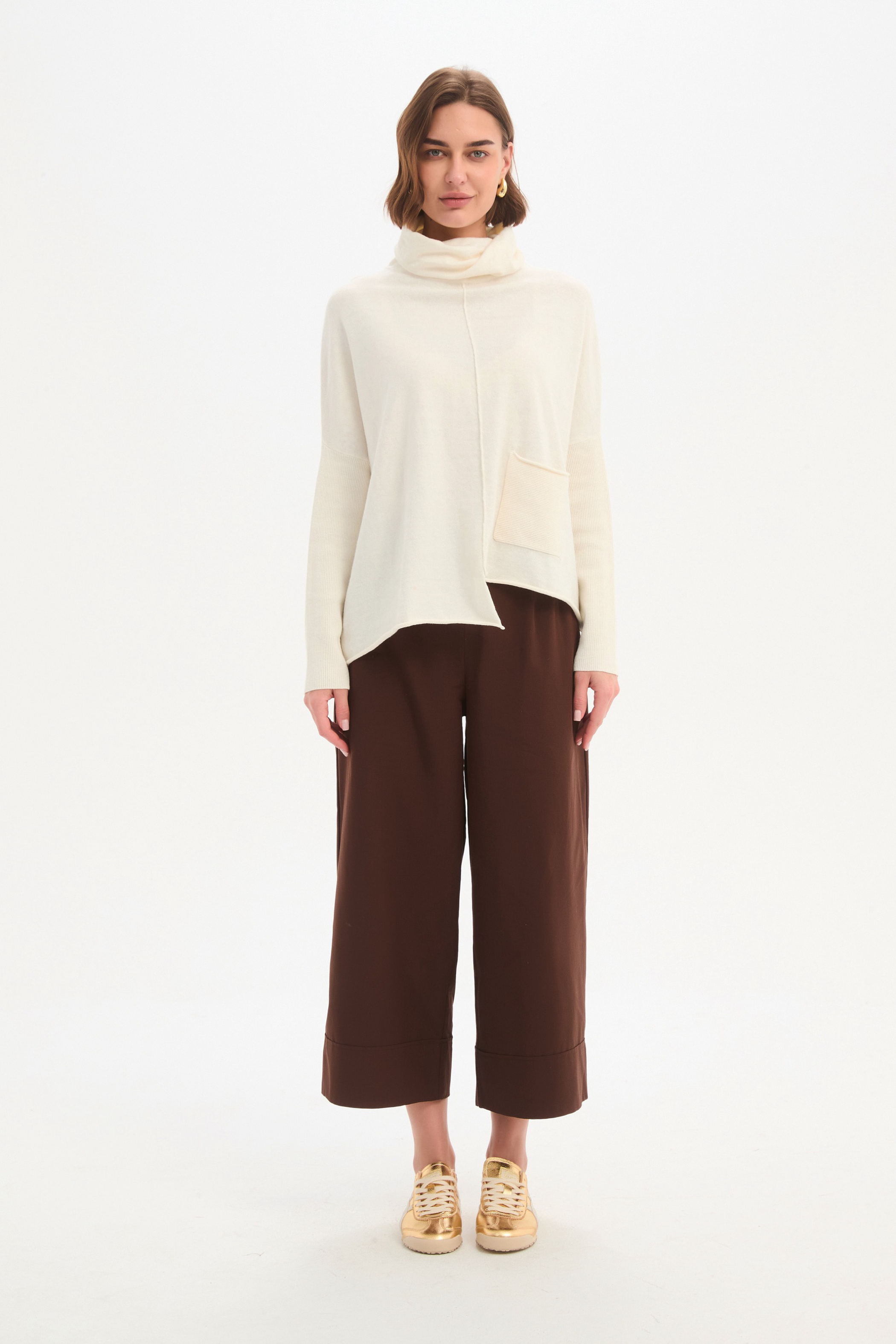 Roll Hem Pocket Knit - Cream
