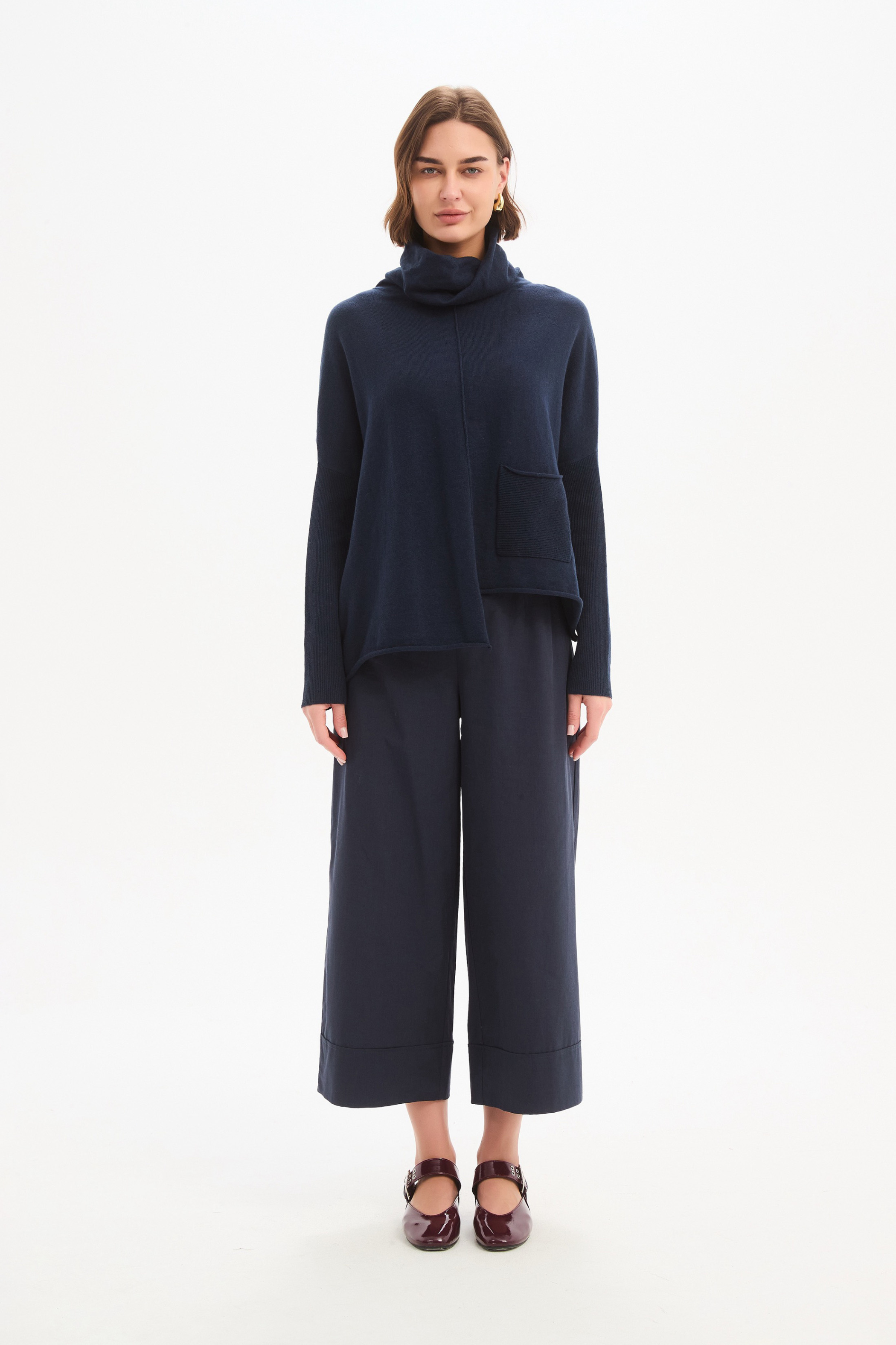 Roll Hem Pocket Knit - Navy