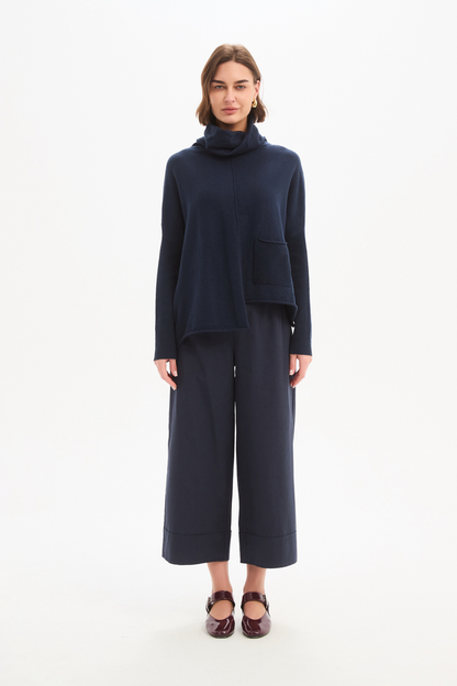 Roll Hem Pocket Knit - Navy