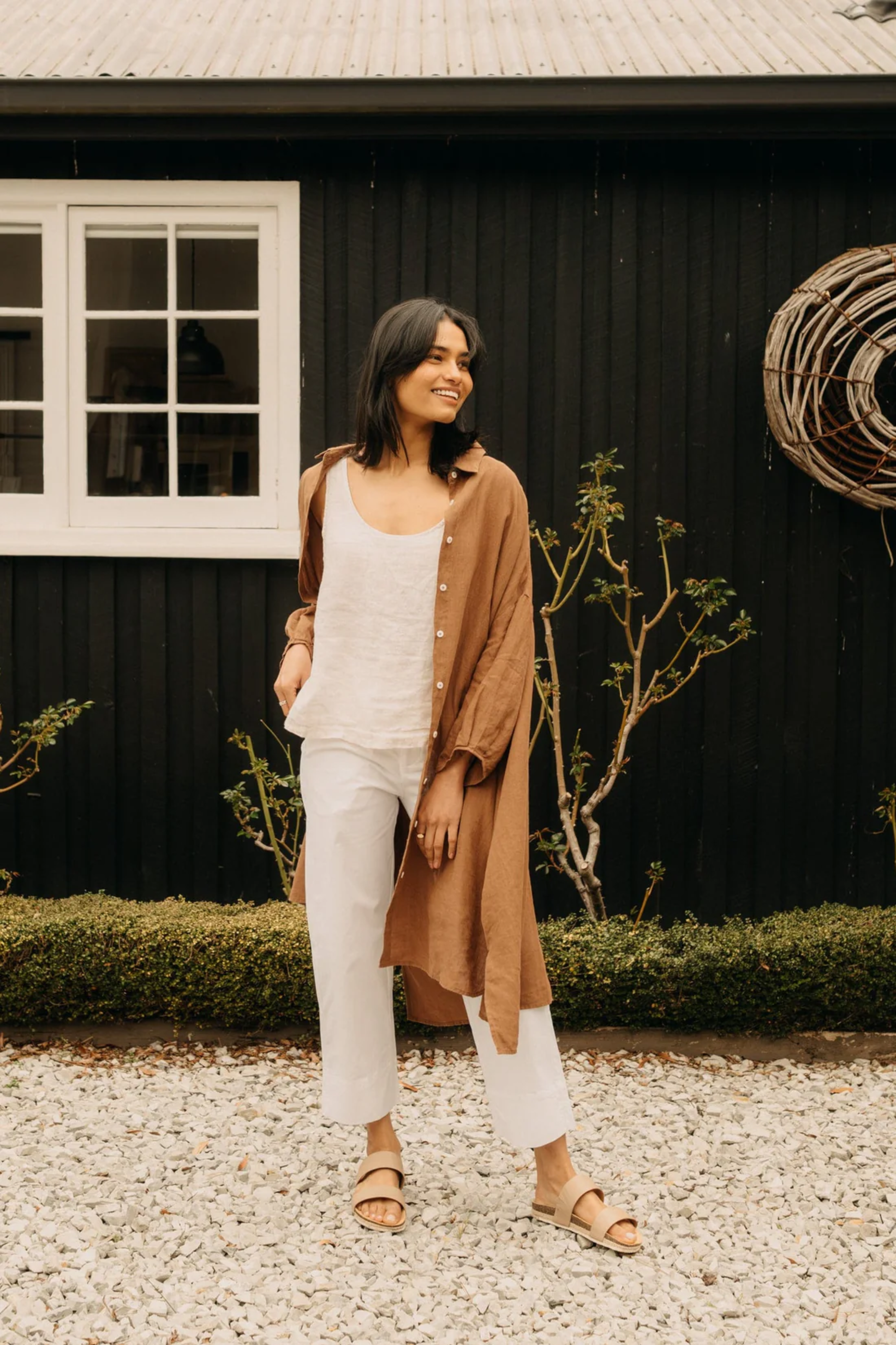 Romie Linen Shirt Dress - Tobacco
