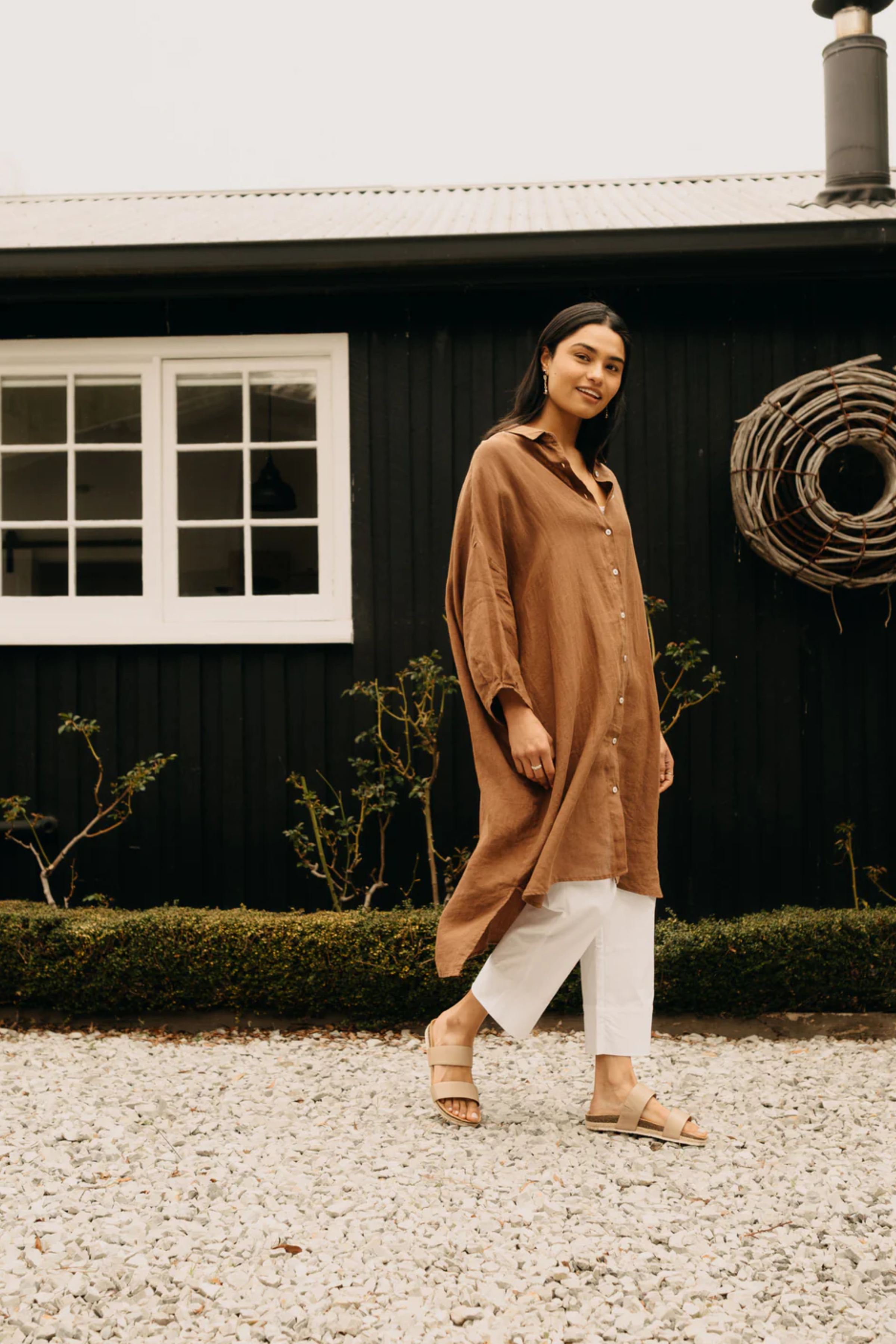 Romie Linen Shirt Dress - Tobacco