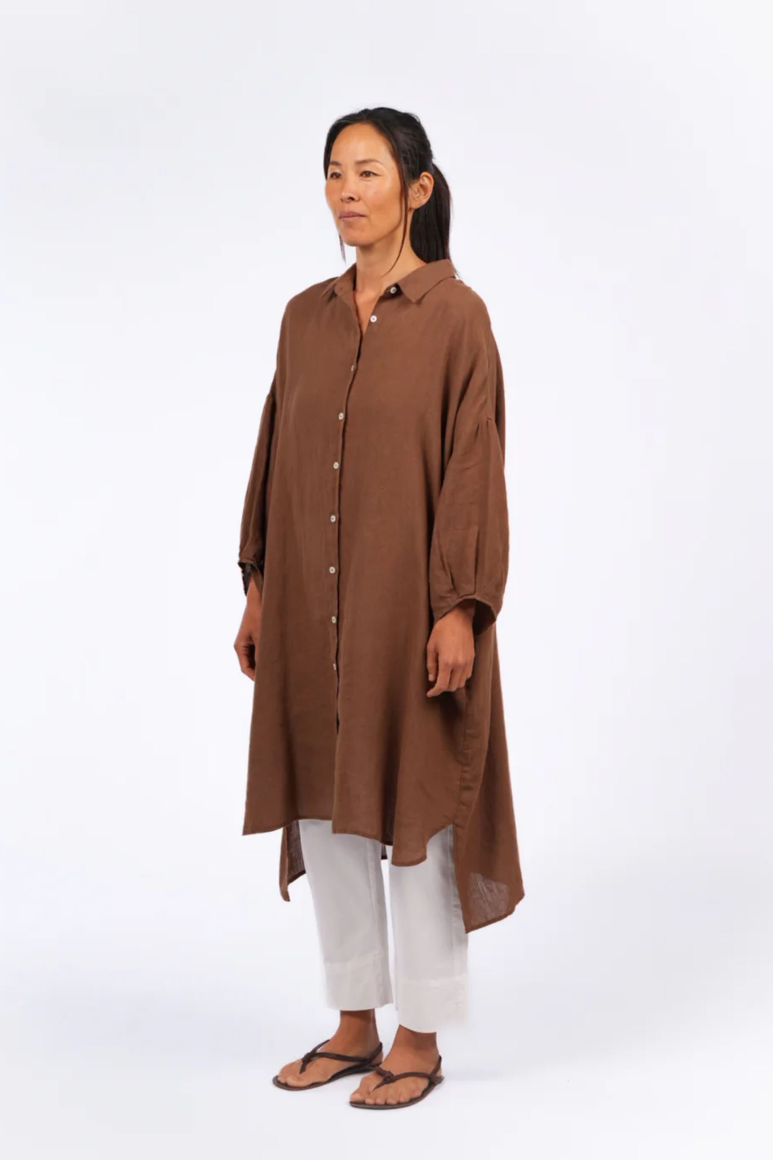 Romie Linen Shirt Dress - Tobacco
