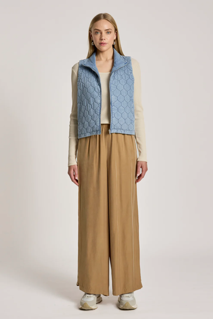 Sansi Quilted Crop Vest - Denim