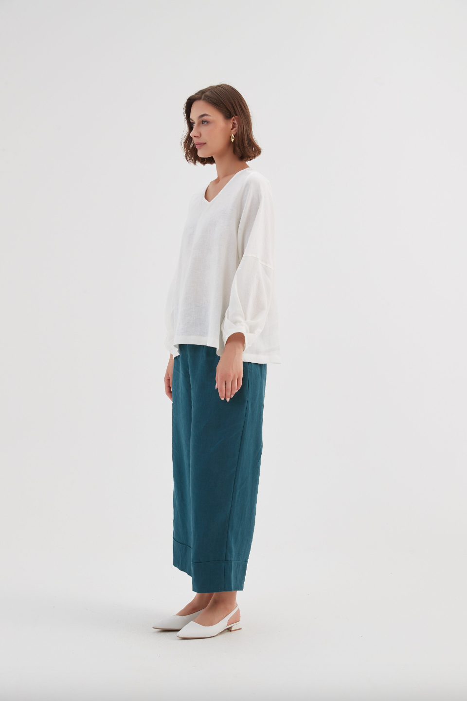 Bishop L/S Linen Top - White