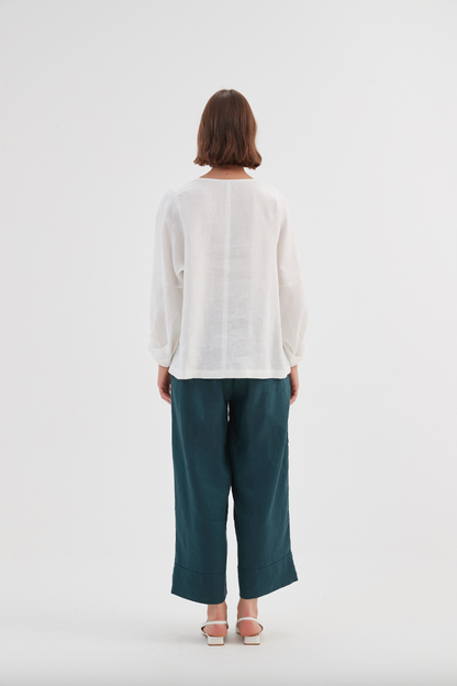 Bishop L/S Linen Top - White