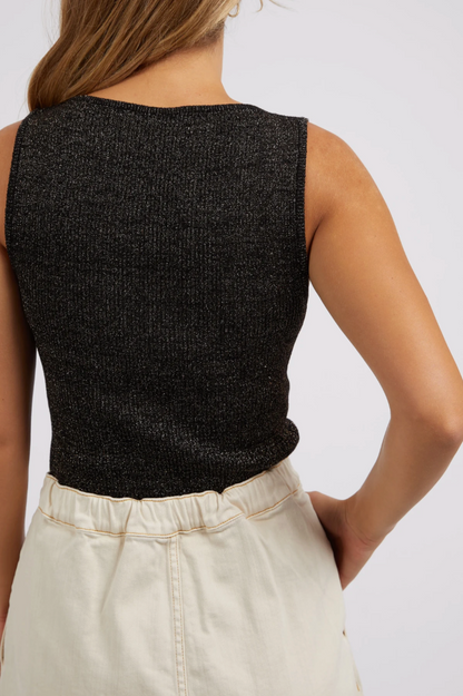Tessa Metallic Knit Tank - Black
