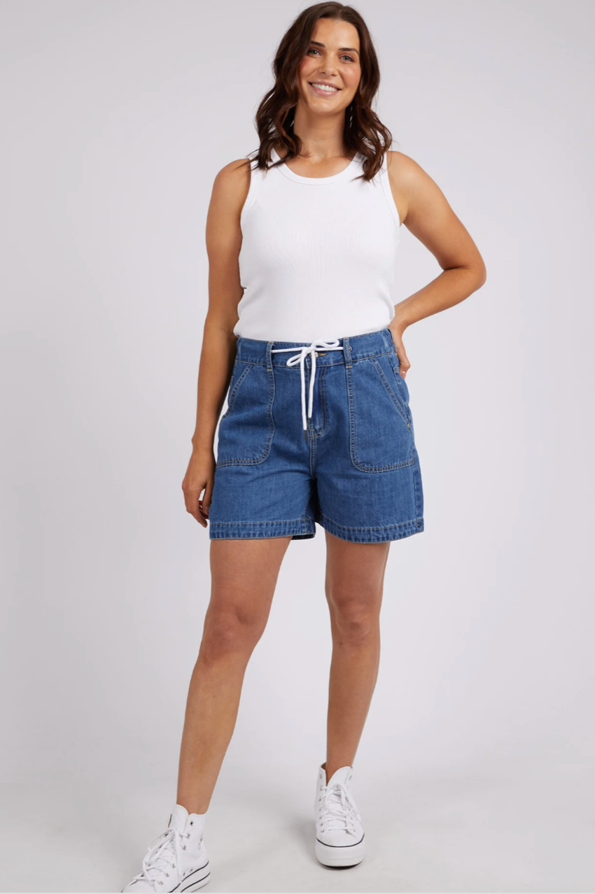 ELM Mina Denim Short Mid Blue Wash Shop mookah Afterpay Mookah