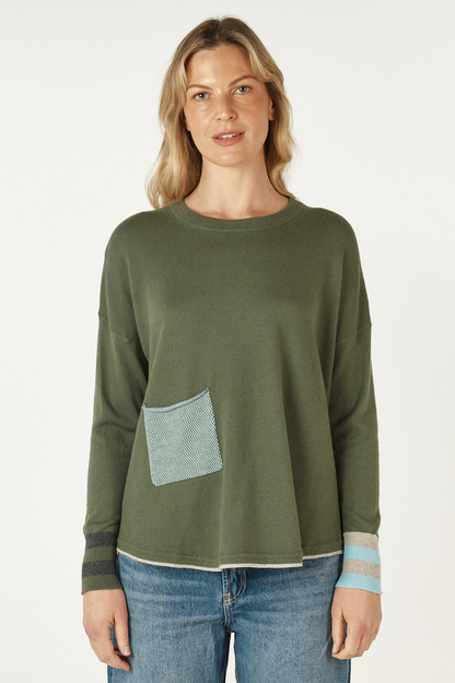 Zaket & Plover Birdseye Trim Jumper - Olive