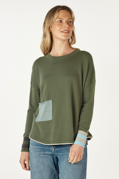 Zaket & Plover Birdseye Trim Jumper - Olive