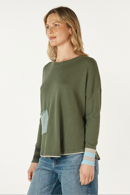 Zaket & Plover Birdseye Trim Jumper - Olive
