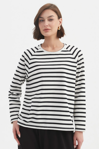 Stripe L/S Weekend Tshirt - White/Blk