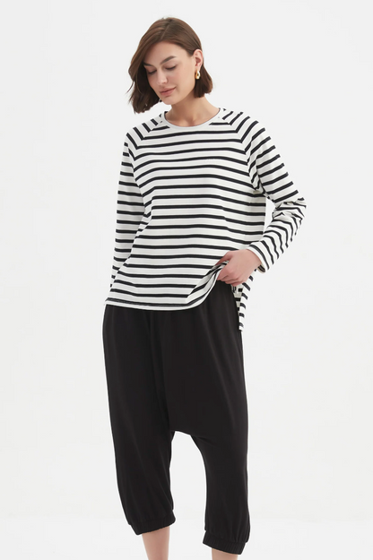 Stripe L/S Weekend Tshirt - White/Blk
