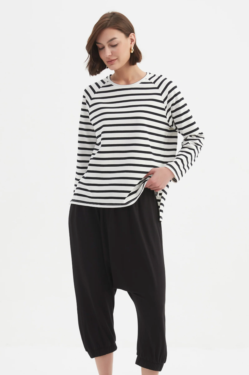 Stripe L/S Weekend Tshirt - White/Blk