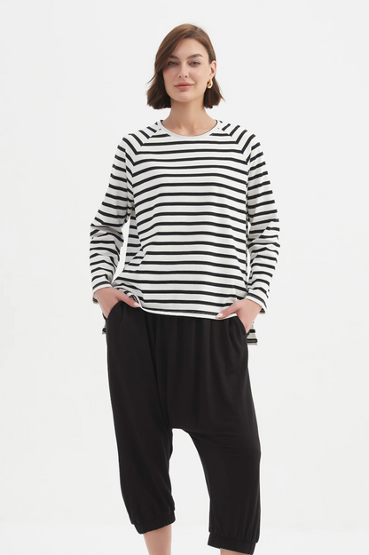 Stripe L/S Weekend Tshirt - White/Blk