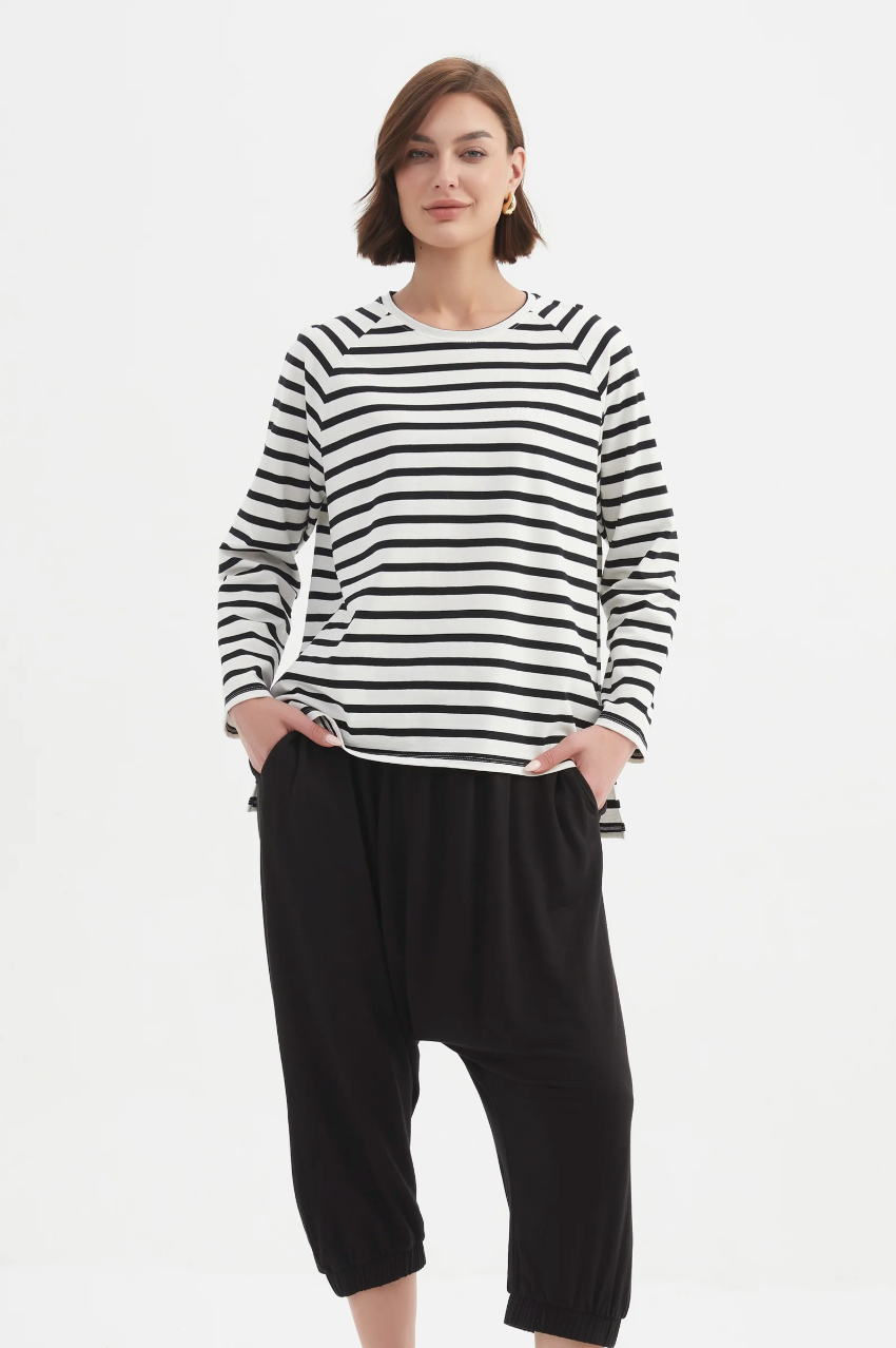 Stripe L/S Weekend Tshirt - White/Blk