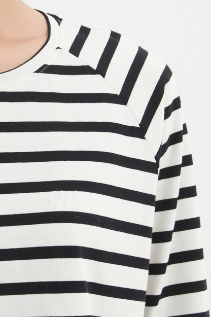 Stripe L/S Weekend Tshirt - White/Blk
