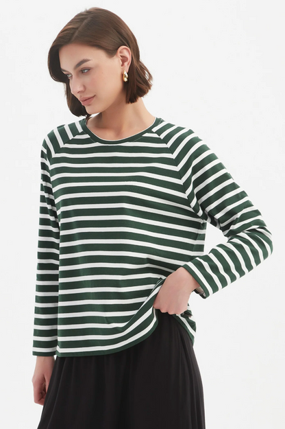 Stripe L/S Weekend Tshirt - Green/White