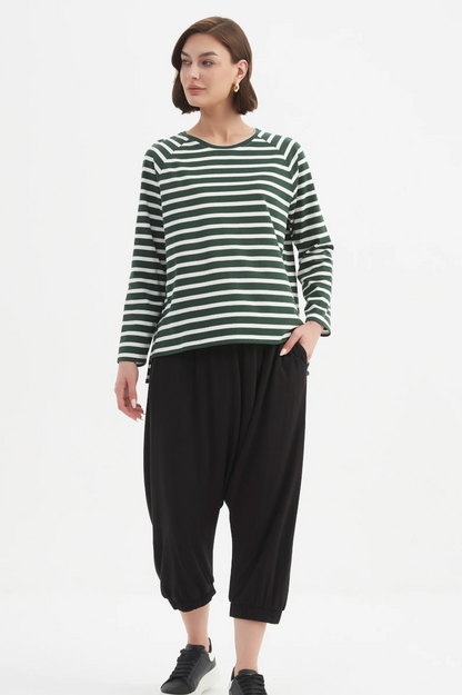 Stripe L/S Weekend Tshirt - Green/White