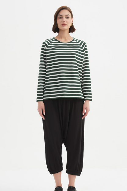 Stripe L/S Weekend Tshirt - Green/White