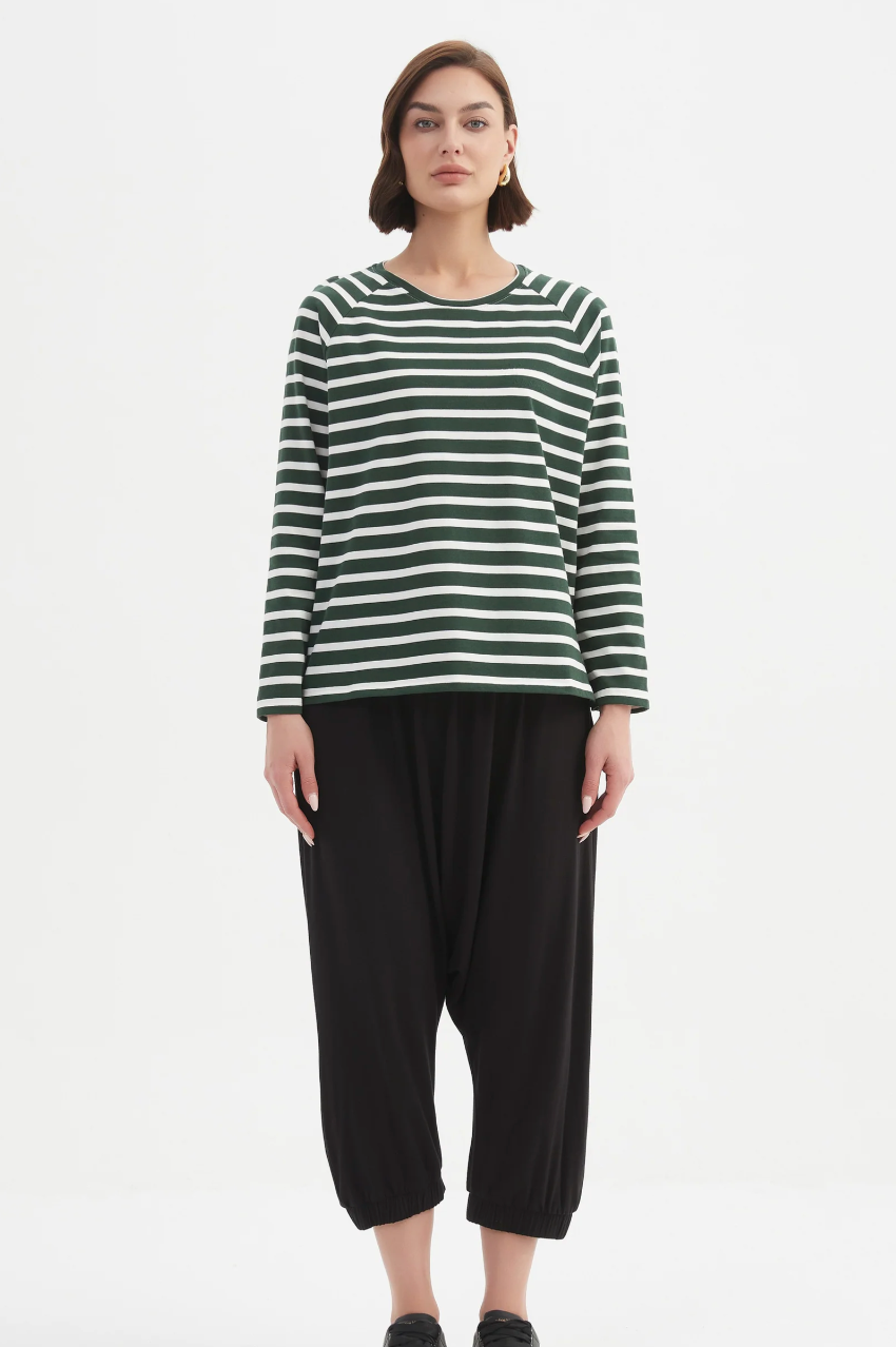 Stripe L/S Weekend Tshirt - Green/White