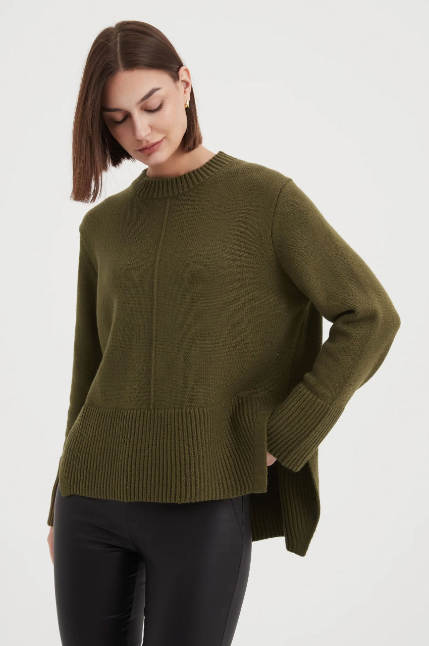Deep Split Knit - Dark Moss