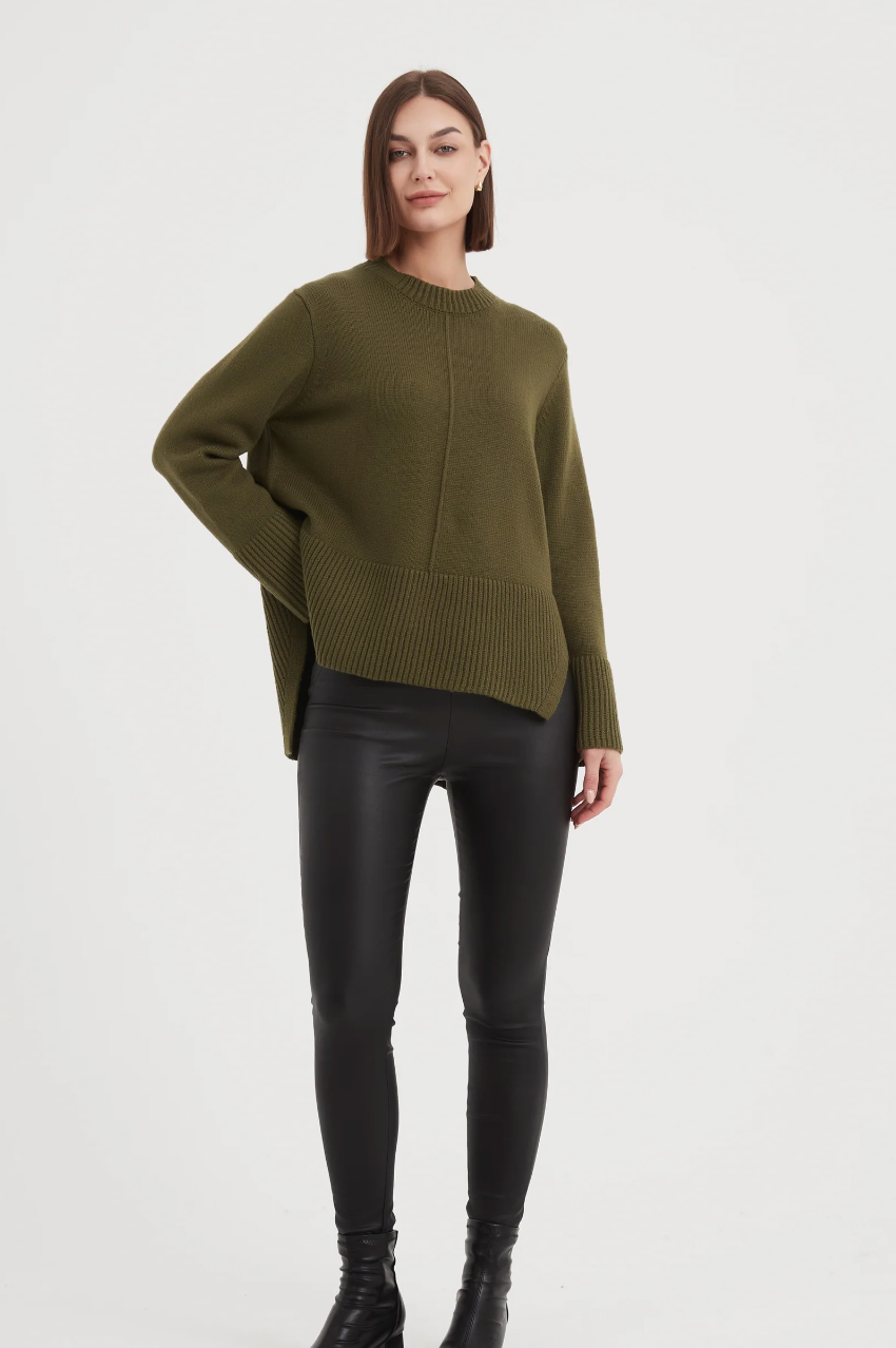 Deep Split Knit - Dark Moss