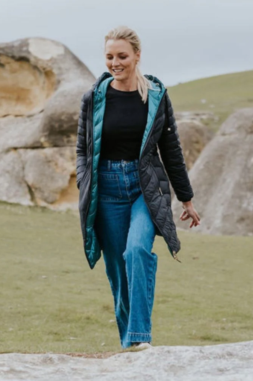 Moke Arnie Reversible Puffer Jacket - Black/Empire Teal