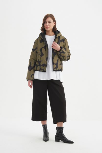 Reversible Print Puffer Jacket - Moss/Black Blot Print