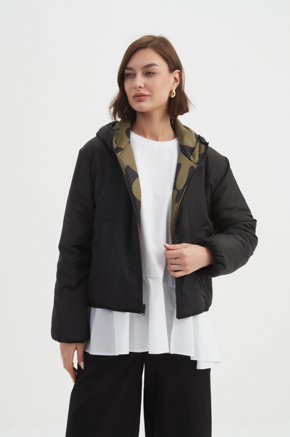Reversible Print Puffer Jacket - Moss/Black Blot Print