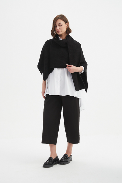Asymmetric Wrap Knit - Black