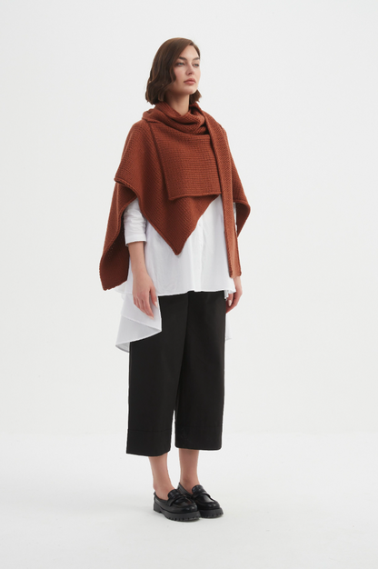 Asymmetric Wrap Knit - Chestnut