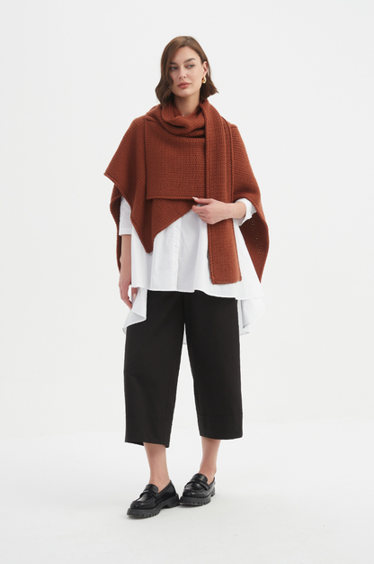 Asymmetric Wrap Knit - Chestnut