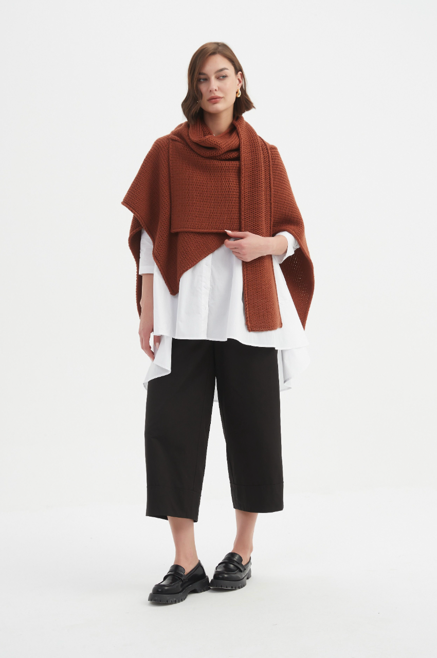 Asymmetric Wrap Knit - Chestnut
