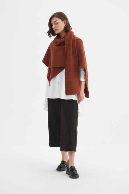 Asymmetric Wrap Knit - Chestnut