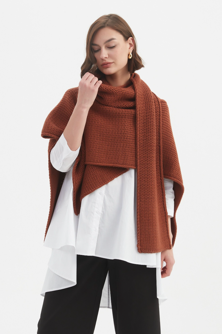 Asymmetric Wrap Knit - Chestnut