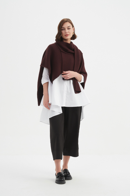 Asymmetric Wrap Knit - Aubergine