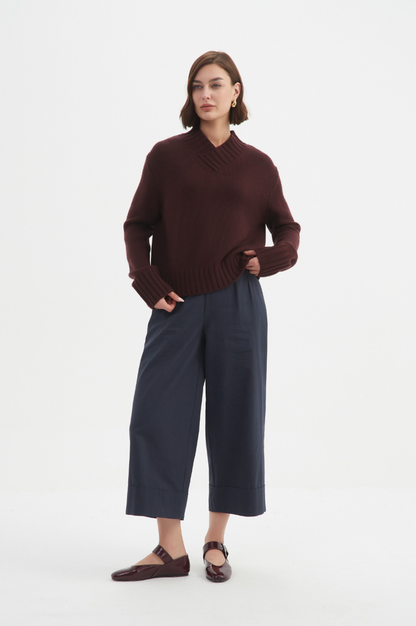 Crossover Collar Knit - Aubergine