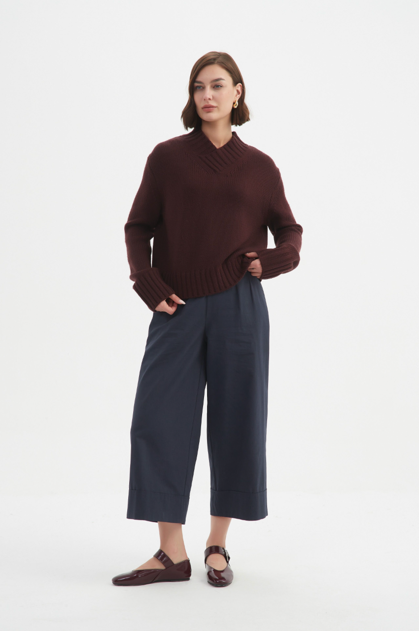 Crossover Collar Knit - Aubergine