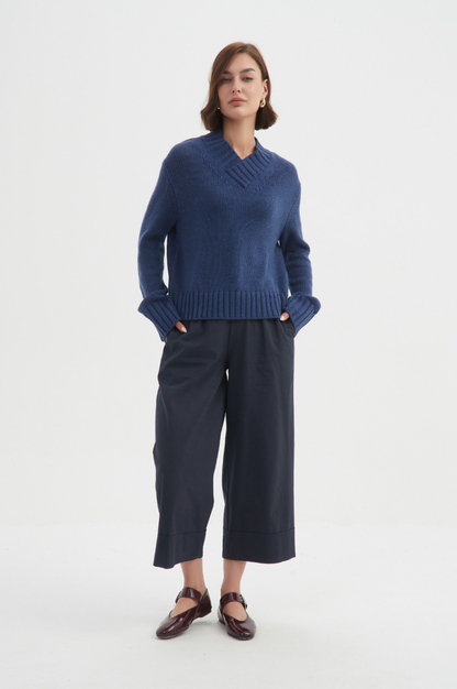 Crossover Collar Knit - Denim
