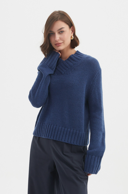 Crossover Collar Knit - Denim