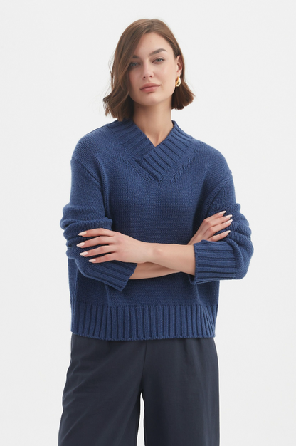 Crossover Collar Knit - Denim