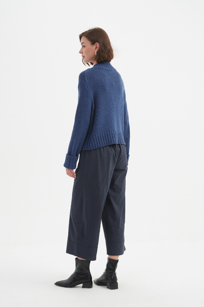 Crossover Collar Knit - Denim